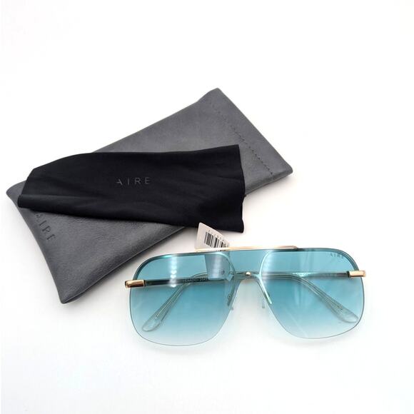 Aire Venatici Aviator Sunglasses Women's Gold Metal Frame/Teal Grad Size L - Picture 1 of 10